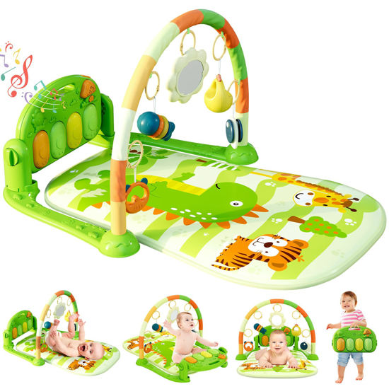 Picture of dearlomum Baby Play Mat Baby Gym,Funny Play Piano Tummy Time Baby Activity Mat with 5 Infant Sensory Baby Toys, Music and Lights Boy & Girl Gifts for Newborn Baby 0 to 3 6 9 12 Months (Green)