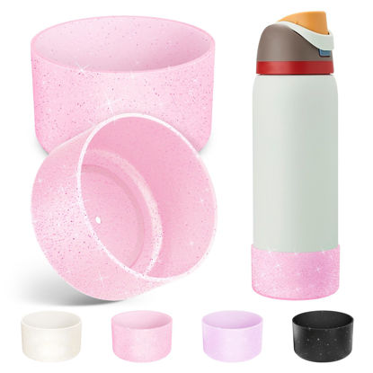 Picture of 2PCS Silicone Water Bottle Boot for Owala 40 Oz, Anti-Slip Protective Sleeve Bottom Bumper Protector for FreeSip, Twist, and Flip Stainless Steel Water Bottles(Shiny Pink)