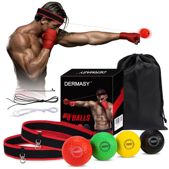 Picture of Dermasy Upgraded Boxing Reflex Ball, Boxing Training Ball with Headband Perfect for Reaction, Punching Speed, Fight Skill, Fitness, Newst Boxing Equipment for Adult and Kids (4 Balls)