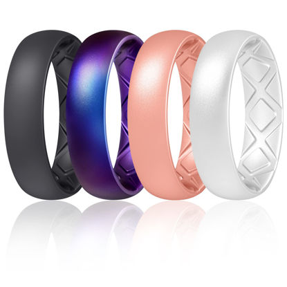 Picture of Egnaro Inner Arc Ergonomic Breathable Design, Silicone Rings for Women with Half Sizes, Women's Silicone Wedding Band, 6mm Wide - 2mm Thick