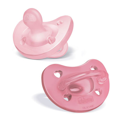 Picture of Chicco PhysioForma 100% Soft Silicone One Piece Pacifier for Babies 6-16 Months | BPA & Latex Free | Reusable Case | Pink, 2pk