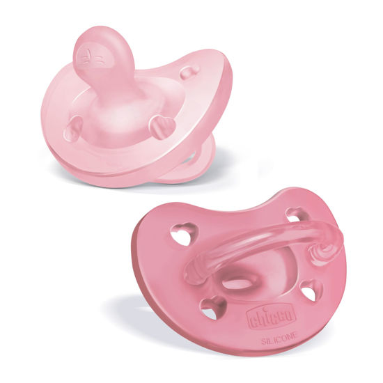 Picture of Chicco PhysioForma 100% Soft Silicone One Piece Pacifier for Babies 6-16 Months | BPA & Latex Free | Reusable Case | Pink, 2pk