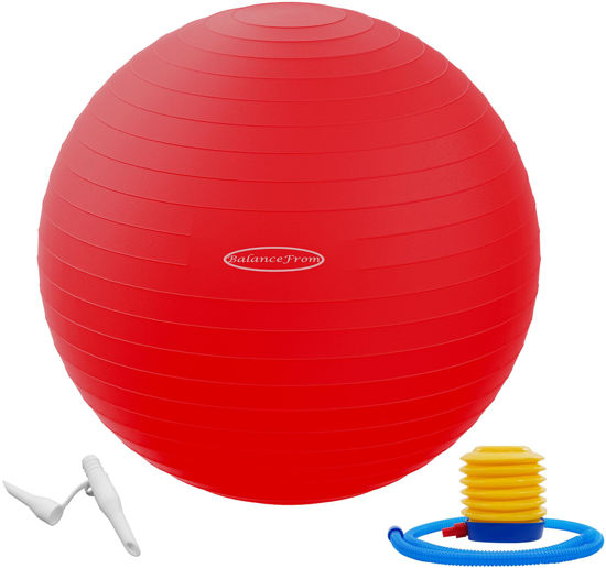 Picture of Signature Fitness Anti-Burst and Slip Resistant Exercise Ball Yoga Ball Fitness Ball Birthing Ball with Quick Pump, 2,000-Pound Capacity, Red, 26-inch, L