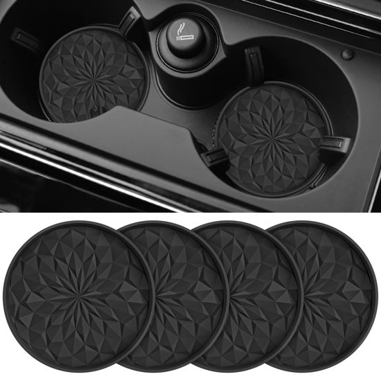 Picture of ME.FAN Car Cup Coaster [4 Pack] Silicone Car Coasters/Cup Mats - 2.75In Universal Non-Slip Recessed Car Interior Accessories - Car Cup Holder Insert Coasters Black