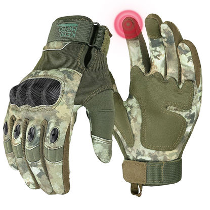 Picture of KEMIMOTO Camo Tactical Gloves for Men, Touchscreen Motorcycle Gloves with Hard Shell & Palm Padding for Sports Motorcycle Tactical Airsoft Paintball Hunting Hiking Camping Climbing (Camo,Large)