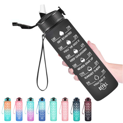 Picture of Hyeta 32 oz Water Bottles with Times to Drink and Straw, Motivational Water Bottle with Time Marker, Leakproof, Drinking Sports Water Bottle for Fitness, Gym and Outdoor