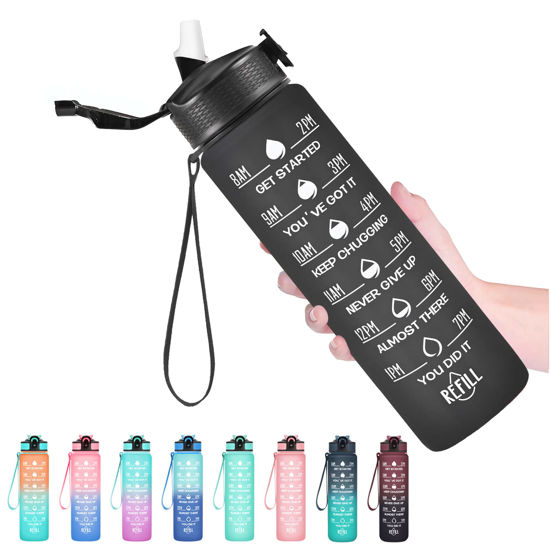 Picture of Hyeta 32 oz Water Bottles with Times to Drink and Straw, Motivational Water Bottle with Time Marker, Leakproof, Drinking Sports Water Bottle for Fitness, Gym and Outdoor