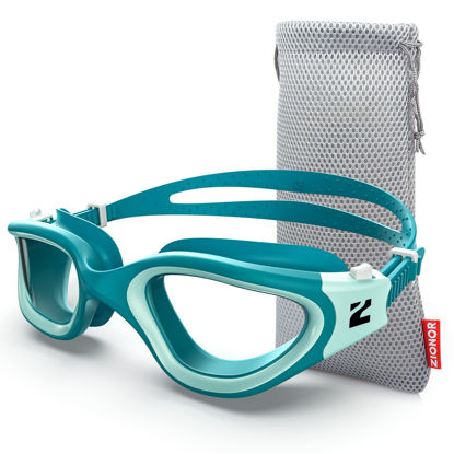Picture of ZIONOR Swim Goggles, G1 SE Swimming Goggles Anti-fog for Adult Men Women, UV Protection, No Leaking (Clear Lens Green Frame)