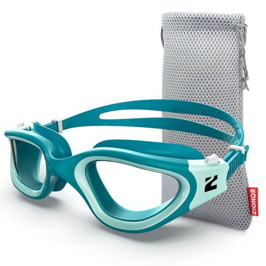 Picture of ZIONOR Swim Goggles, G1 SE Swimming Goggles Anti-fog for Adult Men Women, UV Protection, No Leaking (Clear Lens Green Frame)