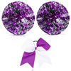 Picture of Hanaive Cheerleading Pom Poms and Large Cheerleader Hair Bow 12 Inch Large Metallic Cheer Cheerleader Pom Poms for Sports Team Spirit Cheering(Purple and Silver Mixed,Glitter)