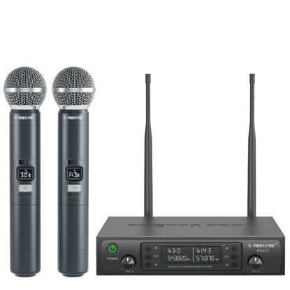 Picture of Phenyx Pro Wireless Microphone System, Dual Wireless Mics,w/ 2 Handhelds, Auto Scan,2x100 UHF Frequencies,328ft Range,Dynamic Microphone for Singing, Karaoke, Church(PTU-71-2H)