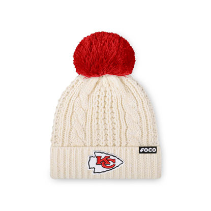 Picture of FOCO Women's Kansas City Chiefs NFL Team Logo Cable Knit Pom Beanie Hat, White