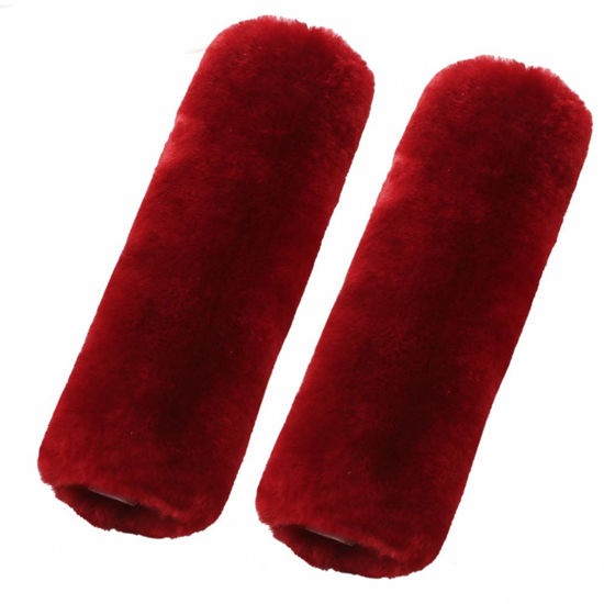Picture of OGLAND 2 Pack Genuine Sheepskin Wool Car Seat Belt Pads for Auto Car Seatbelt Covers, Soft Shoulder Pad, Neck Cushion Protector(Claret)