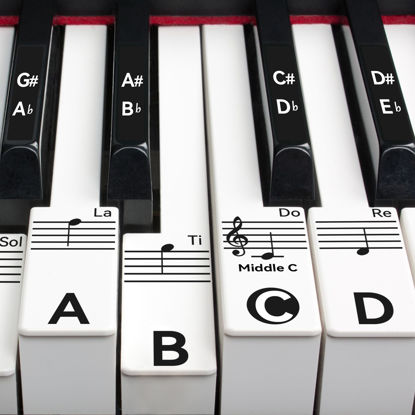 Picture of runzoos Piano Key Stickers for 88/76/61/54/49 Keys, Removable Piano Stickers for Beginners, Piano Keyboard Stickers for Kids, Keyboard Stickers for Piano Keys, Piano Key Labels Notes (Black)