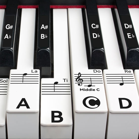 Picture of runzoos Piano Key Stickers for 88/76/61/54/49 Keys, Removable Piano Stickers for Beginners, Piano Keyboard Stickers for Kids, Keyboard Stickers for Piano Keys, Piano Key Labels Notes (Black)