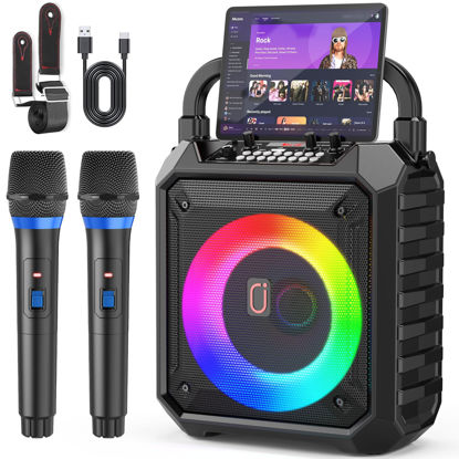 Picture of JYX Karaoke Machine with Two Wireless Microphones, Portable Speaker with LED Lights for Kids and Adults, Supports Bluetooth/USB/TF/AUX for Party
