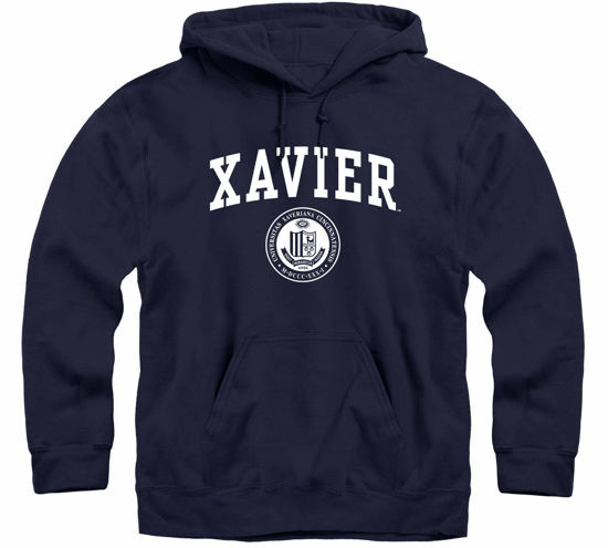 Picture of Barnesmith Xavier University Musketeers Hooded Sweatshirt, Heritage, Navy, Large