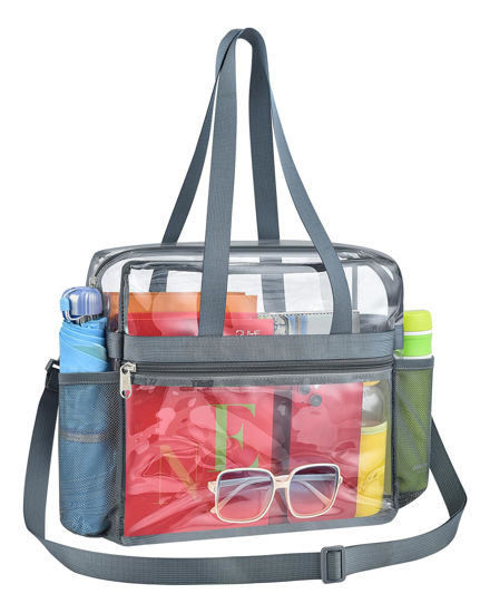 Picture of Paxiland Clear Bag for Stadium Events 12x6x12, Large Clear Tote Lunch Bag Stadium Approved with Reinforced Shoulder Straps for Concert Outfits and Festival, Transparent Handbag for Women - Grey