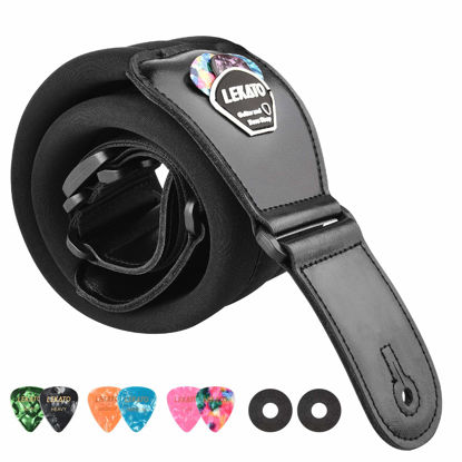 Picture of LEKATO Bass Guitar Strap for Electric Guitar & Bass 3" Wide Guitar Straps Padded Bass Guitar Strap Adjustable Length from 50" to 61" Bass Guitar Straps with Pick Holder 2 Safety Strap Locks & 6 Picks