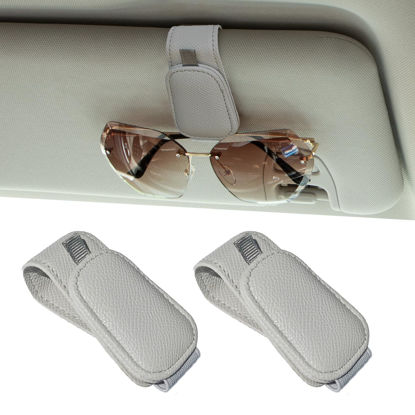 Picture of Yuoyar 2 Packs Magnetic Sunglass Holder for Car Visor - Sunglasses Clip for Car Visor Universal Fit for Different Size Eyeglasses - Convenient Interior Car Accessories (2, Grey)