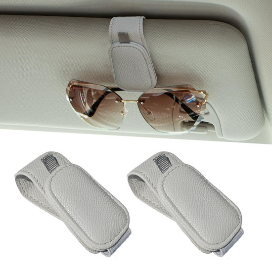 Picture of Yuoyar 2 Packs Magnetic Sunglass Holder for Car Visor - Sunglasses Clip for Car Visor Universal Fit for Different Size Eyeglasses - Convenient Interior Car Accessories (2, Grey)