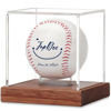 Picture of JupDec Baseball Display Case, Clear Cube Baseball Holder with Wooden Base, Autograph Baseball Stand Box for Single Ball, Acacia Wood, Brown, 1 Pack