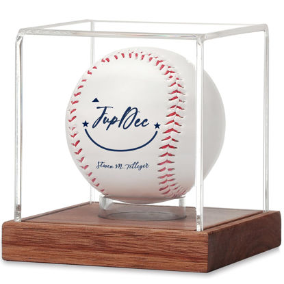 Picture of JupDec Baseball Display Case, Clear Cube Baseball Holder with Wooden Base, Autograph Baseball Stand Box for Single Ball, Acacia Wood, Brown, 1 Pack