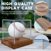 Picture of JupDec Baseball Display Case, Clear Cube Baseball Holder with Wooden Base, Autograph Baseball Stand Box for Single Ball, Acacia Wood, Brown, 1 Pack