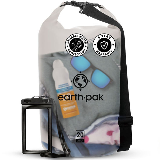 Picture of Earth Pak Waterproof Dry Bag - Roll Top Waterproof Backpack Sack Keeps Gear Dry for Kayaking, Beach, Rafting, Boating, Hiking, Camping and Fishing with Waterproof Phone Case