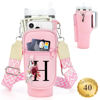 Picture of LOKASS Water Bottle Holder with Strap for Stanley Cup 40 oz Tumbler with Handle, Personalized Initial, Water Bottle Carrier Bag with Phone Pocket & Carabiner for Stanley Cup Accessories