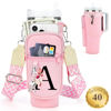 Picture of LOKASS Water Bottle Holder with Strap for Stanley Cup 40 oz Tumbler with Handle, Personalized Initial, Water Bottle Carrier Bag with Phone Pocket & Carabiner for Stanley Cup Accessories