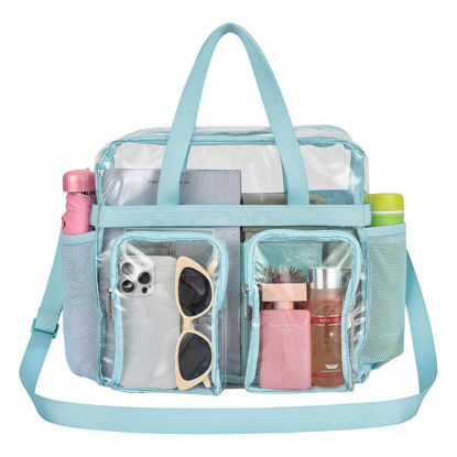 Picture of Oraben Clear Bag Stadium Approved 12x6x12 Clear Tote Bag with Removable Strap Clear Lunch Bag for Work Sports Festival (Two Pockets, Baby Blue)