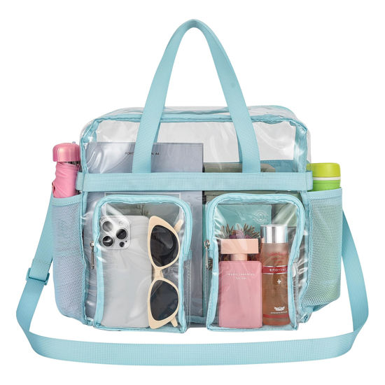 Picture of Oraben Clear Bag Stadium Approved 12x6x12 Clear Tote Bag with Removable Strap Clear Lunch Bag for Work Sports Festival (Two Pockets, Baby Blue)