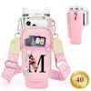 Picture of LOKASS Water Bottle Holder with Strap for Stanley Cup 40 oz Tumbler with Handle, Personalized Initial, Water Bottle Carrier Bag with Phone Pocket & Carabiner for Stanley Cup Accessories
