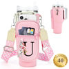 Picture of LOKASS Water Bottle Holder with Strap for Stanley Cup 40 oz Tumbler with Handle, Personalized Initial, Water Bottle Carrier Bag with Phone Pocket & Carabiner for Stanley Cup Accessories