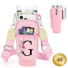 Picture of LOKASS Water Bottle Holder with Strap for Stanley Cup 40 oz Tumbler with Handle, Personalized Initial, Water Bottle Carrier Bag with Phone Pocket & Carabiner for Stanley Cup Accessories