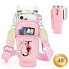 Picture of LOKASS Water Bottle Holder with Strap for Stanley Cup 40 oz Tumbler with Handle, Personalized Initial, Water Bottle Carrier Bag with Phone Pocket & Carabiner for Stanley Cup Accessories