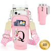 Picture of LOKASS Water Bottle Holder with Strap for Stanley Cup 40 oz Tumbler with Handle, Personalized Initial, Water Bottle Carrier Bag with Phone Pocket & Carabiner for Stanley Cup Accessories