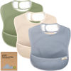 Picture of 3-Pack Waterproof Baby Bibs for Eating - Lightweight Baby Bib with Food Catcher, Mess Proof Toddler Bibs, Waterproof Bibs for Baby Boys, Baby Girls, Feeding Bibs, Drool Bibs, Baby Food Bibs (Slate)