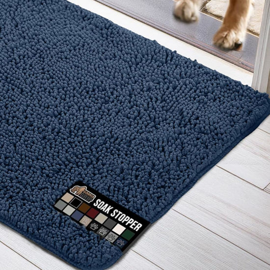Picture of Gorilla Grip Ultra Absorbent Grippy Doormat for Muddy Dog Paws, 60x36 Machine Washable Soak Stopper Rugs Cleaner Floors, Bed Mat for Dirty Dogs, Indoor Entrance Door Rug Pet Bed Mats Navy Blue