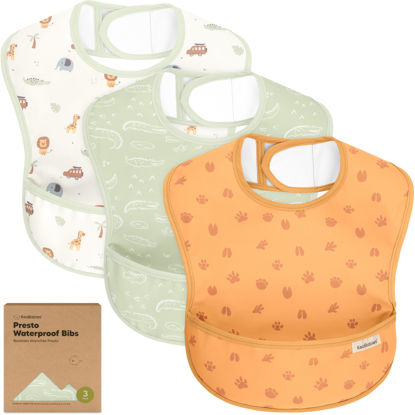 Picture of 3-Pack Waterproof Baby Bibs for Eating - Lightweight Baby Bib with Food Catcher, Mess Proof Toddler Bibs, Waterproof Bibs for Baby Boys, Baby Girls, Feeding Bibs,Drool Bibs,Baby Food Bibs (Wilderness)