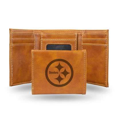 Picture of Rico Industries Laser Engraved Trifold Wallet, Pittsburgh Steelers, Lightweight,Brown