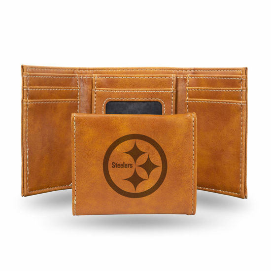 Picture of Rico Industries Laser Engraved Trifold Wallet, Pittsburgh Steelers, Lightweight,Brown