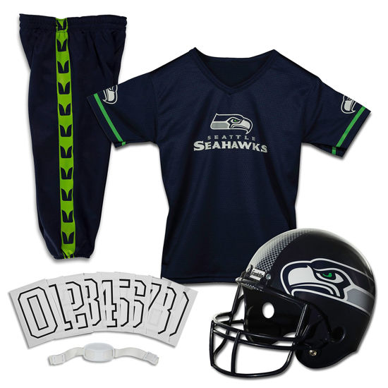 Picture of Franklin Sports Seattle Seahawks Kids NFL Uniform Set - Youth NFL Team Jersey, Helmet, Pants + Apparel Costume - Official NFL Gear -Youth Medium