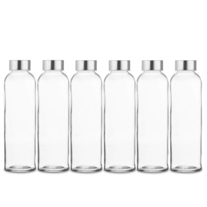 Picture of Epica glass bottles with lids - 17.5 oz glass water bottles, reusable glass juice bottles with lids for storing juices, reusable water bottles durable & ecofriendly set of 6