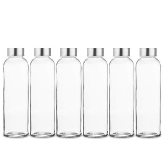 Picture of Epica glass bottles with lids - 17.5 oz glass water bottles, reusable glass juice bottles with lids for storing juices, reusable water bottles durable & ecofriendly set of 6