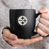 Picture of Rico Industries NFL Football Pittsburgh Steelers Main 15oz Laser Engraved Matte Black Ceramic Bistro Mug - For Hot or Cold Drinks