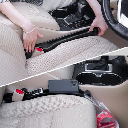 Picture of Car Seat Gap Filler Set of 2, Soft Foam Multifunctional Seat Side Gap Filler with Organizer & Hook Function, 3in1 Gap Stopper Universal Fit Car SUV Truck Fill The Gap Between Seat & Console