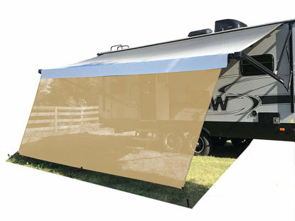 Picture of Tentproinc RV Awning Sun Shade Screen 8' X 13' 3'' - Beige Mesh Sunshade UV Blocker Complete Kits Motorhome Camping Trailer Awning Shade Screen Canopy Shelter - 3 Year Warranty