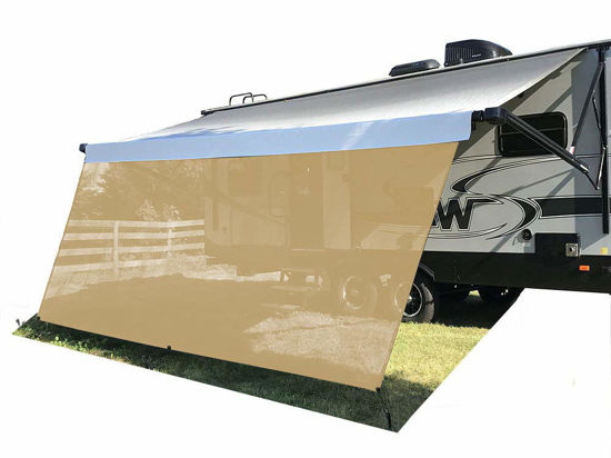 Picture of Tentproinc RV Awning Sun Shade Screen 8' X 13' 3'' - Beige Mesh Sunshade UV Blocker Complete Kits Motorhome Camping Trailer Awning Shade Screen Canopy Shelter - 3 Year Warranty